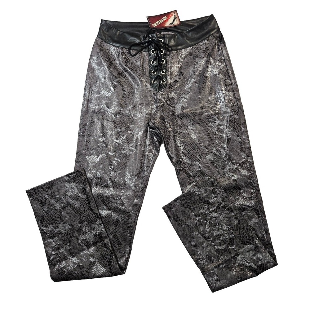 Switchblade Stiletto Juniors‎ Black Gray Snakeskin Lace-Up Gothic Pants Size 7